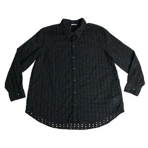 Gap Top Womens XL Black Eyelet Easy Long Sleeve Collared Button Up Basic Shirt